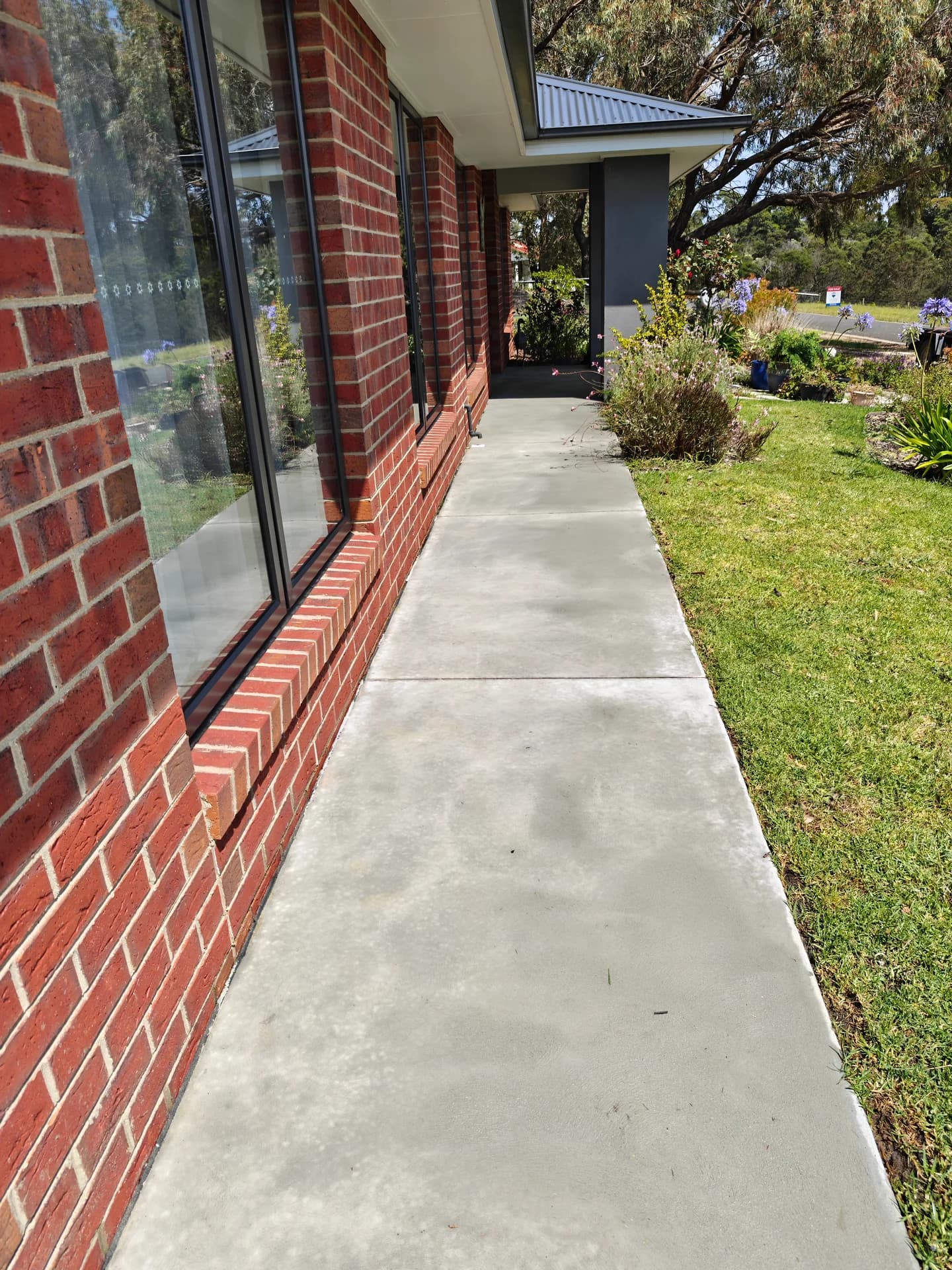Concrete path before pressure washing